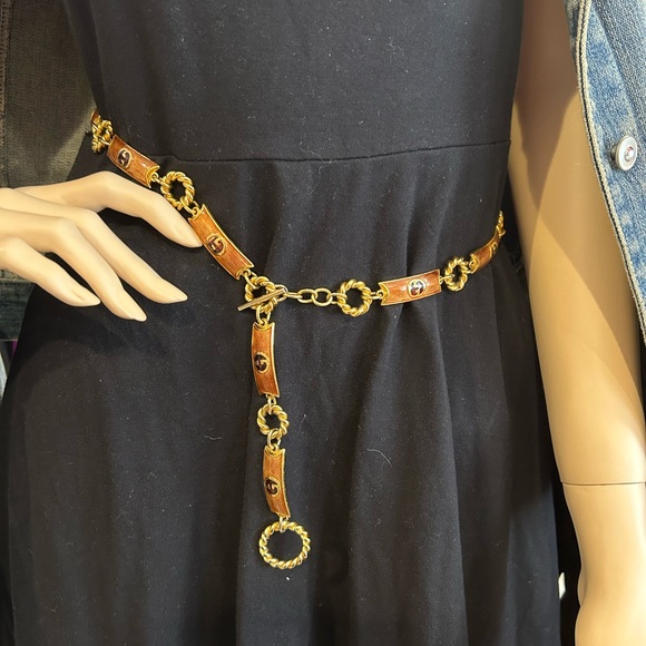 VINTAGE β70s GUCCI ITALY BROWN ENAMEL LOGO RUNWAY TOGGLE BELT/Necklace - Picture 3 of 11
